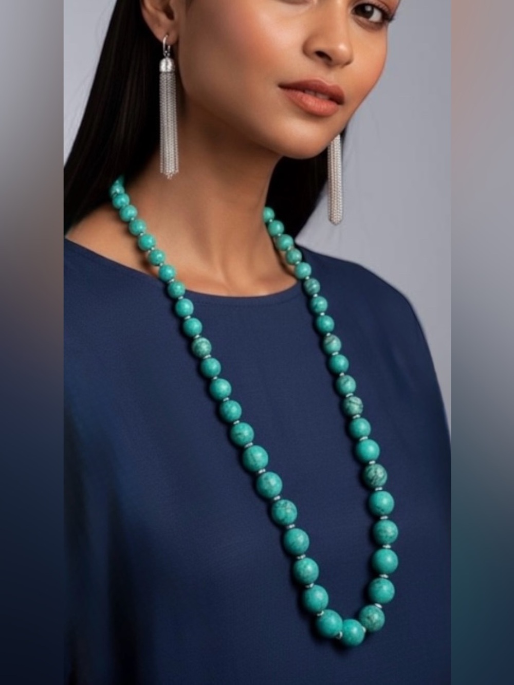 Vintage Graduated Turquoise Howlite & Crystal Pave Statement Necklace | Long Con